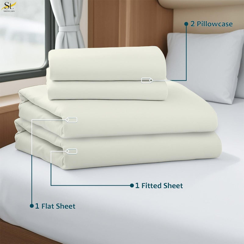 Shreem Linen Luxury 4 Piece Microfiber RV Sheet Set, Deep Pocket Fits Up to 10 inch, Soft, Wrinkle-Resistant, Camper, Travel Trailer Bedding, 3/4 Full Bunk 48x75, Ivory - Image 4